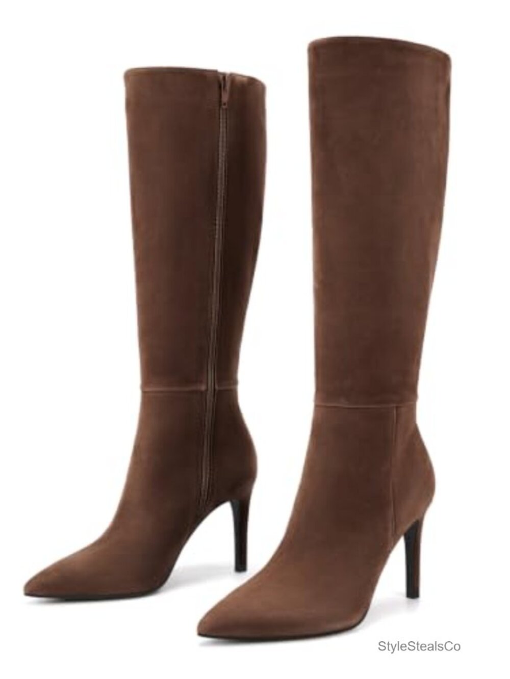 Knee High Pointed Toe Stiletto Heel Tall Boots Faux Suede